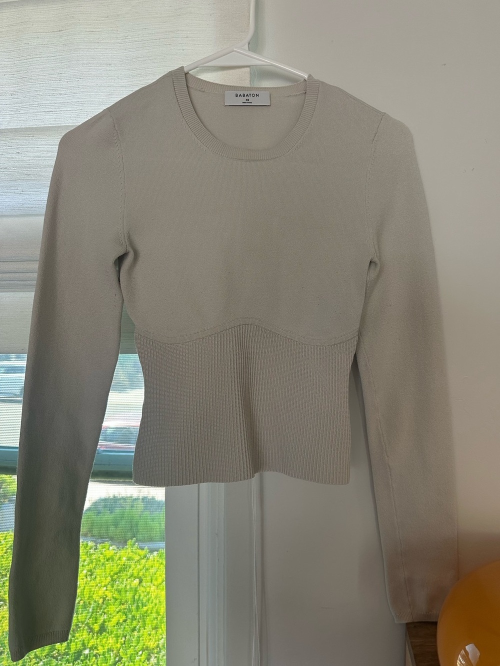 Aritzia Stone Ribbed-Waist Long Sleeve Top